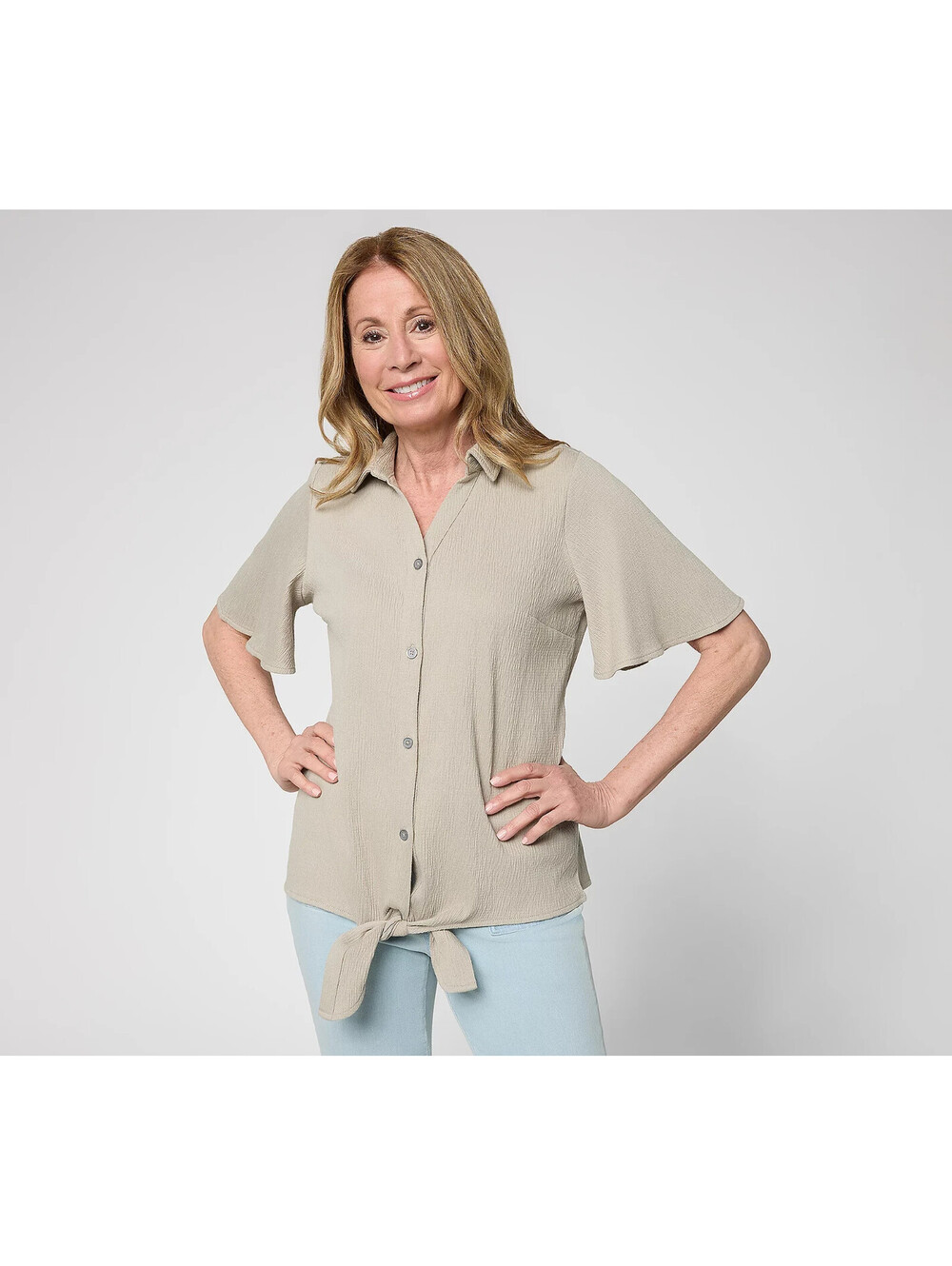 Belle by Kim Gravel Packabelle Slay the Vacay Tie Shirt Sandbar Sage, Size 3X